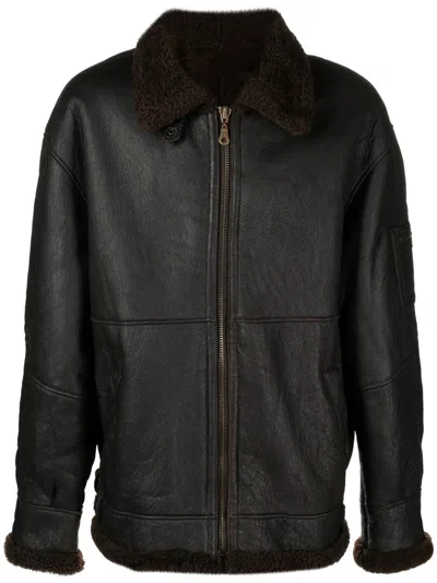 Pre-owned A.n.g.e.l.o. Vintage Cult 2000s Zip-front Sheepskin Jacket In Brown