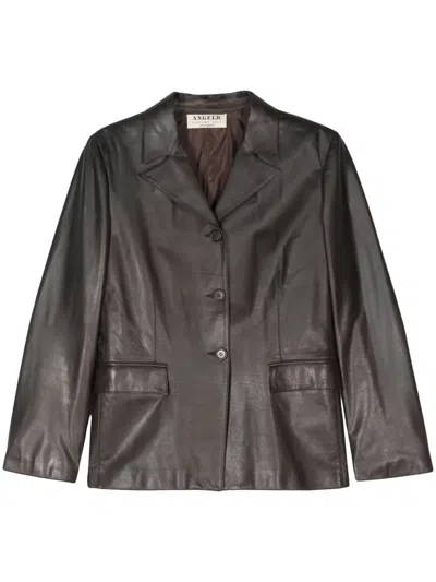 Pre-owned A.n.g.e.l.o. Vintage Cult Shoulder-pads Leather Blazer In Brown