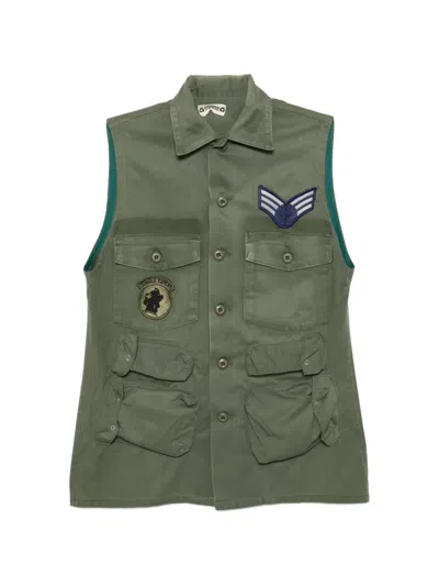 Pre-owned A.n.g.e.l.o. Vintage Upcycling Buttoned Patch Vest In Green