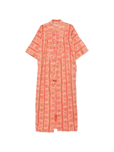 Pre-owned A.n.g.e.l.o. Vintage Upcycling Check-pattern Floral-appliqué Kimono In Orange