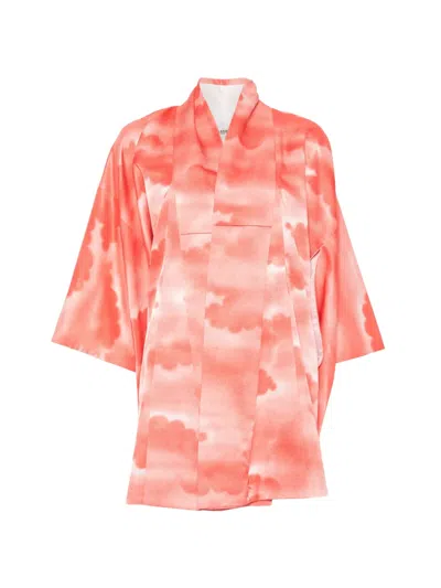 Pre-owned A.n.g.e.l.o. Vintage Upcycling Cloud-print Kimono In Pink