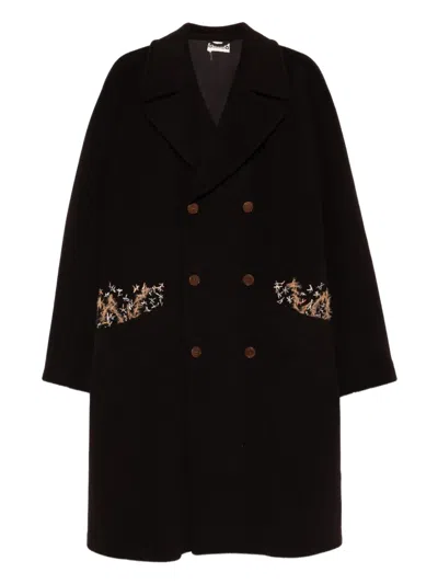 Pre-owned A.n.g.e.l.o. Vintage Upcycling Embroidered Coat In Brown