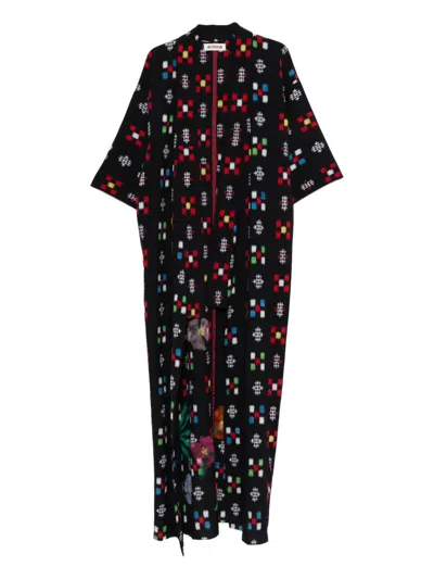 Pre-owned A.n.g.e.l.o. Vintage Upcycling Embroidery-effect Open-front Coat In Black