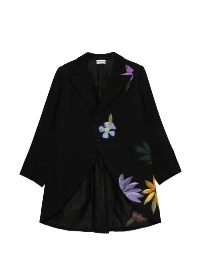 Pre-owned A.n.g.e.l.o. Vintage Upcycling Floral-detail Wool Coat In Black