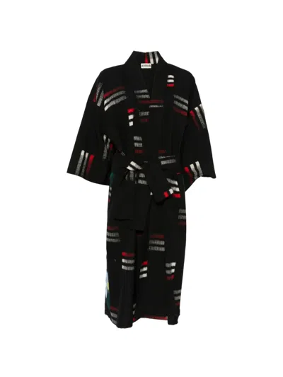 Pre-owned A.n.g.e.l.o. Vintage Upcycling Floral-print Belted Kimono In Black