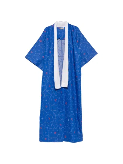 Pre-owned A.n.g.e.l.o. Vintage Upcycling Floral-print Kimono In Blue