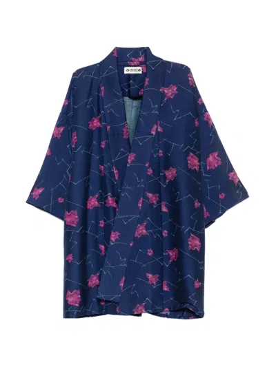 Pre-owned A.n.g.e.l.o. Vintage Upcycling Floral-print Kimono In Blue