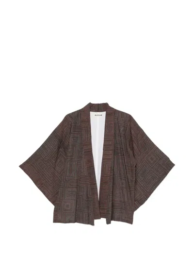 Pre-owned A.n.g.e.l.o. Vintage Upcycling Geometric-print Kimono In Brown