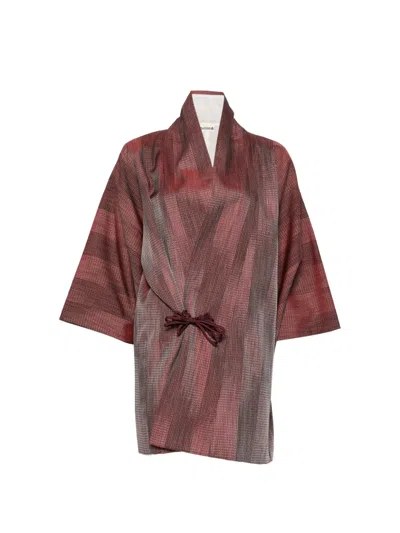 Pre-owned A.n.g.e.l.o. Vintage Upcycling Patterned Silk Kimono In Red