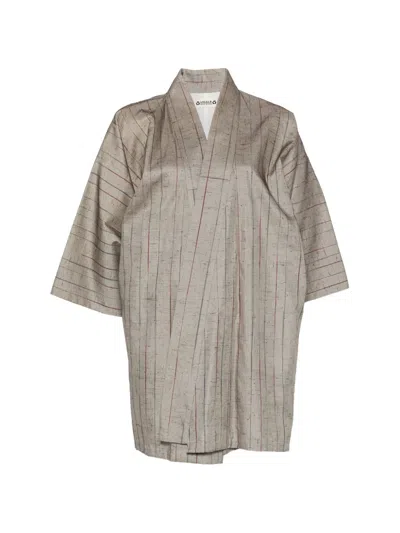 Pre-owned A.n.g.e.l.o. Vintage Upcycling Striped Silk Kimono In Gray