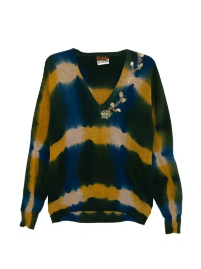 Pre-owned A.n.g.e.l.o. Vintage Upcycling Tie-dye Embroidered Sweater In Green
