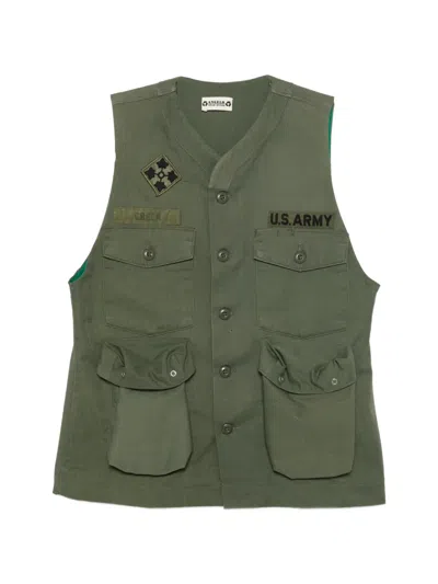 Pre-owned A.n.g.e.l.o. Vintage Upcycling Upcycled Buttoned Vest In Green