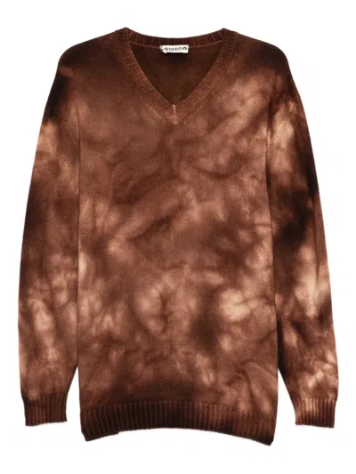 Pre-owned A.n.g.e.l.o. Vintage Upcycling V-neck Tie-dye Sweater In Brown