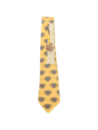Pre-owned A.n.g.e.l.o. Vintage Upcycling X Stefania Bertoni Customised Hermès Beaded Flower Tie In Yellow