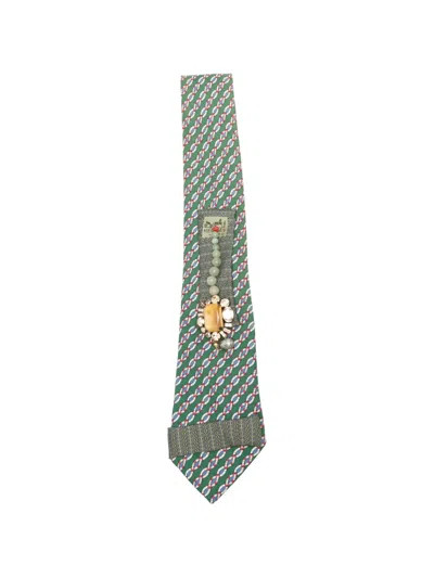 Pre-owned A.n.g.e.l.o. Vintage Upcycling X Stefania Bertoni Customised Hermès Beaded Silk Tie In Green