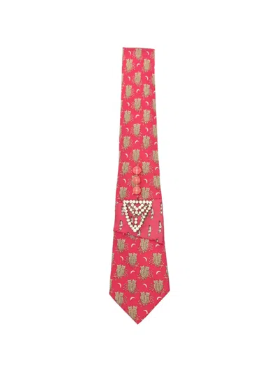 Pre-owned A.n.g.e.l.o. Vintage Upcycling X Stefania Bertoni Customised Hermès Beaded Silk Tie In Red