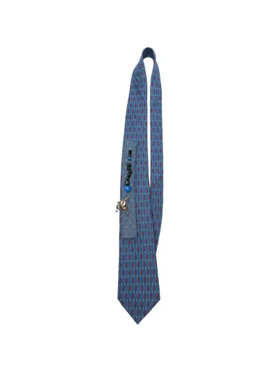 Pre-owned A.n.g.e.l.o. Vintage Upcycling X Stefania Bertoni Customised Hermès Beaded Tie In Blue