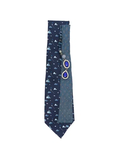 Pre-owned A.n.g.e.l.o. Vintage Upcycling X Stefania Bertoni Customised Hermés Beaded Tie In Blue