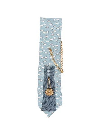 Pre-owned A.n.g.e.l.o. Vintage Upcycling X Stefania Bertoni Customised Hermés Cloud-print Embellished Tie In Blue