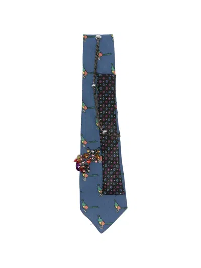 Pre-owned A.n.g.e.l.o. Vintage Upcycling X Stefania Bertoni Customised Hermés Embellished Silk Tie In Blue