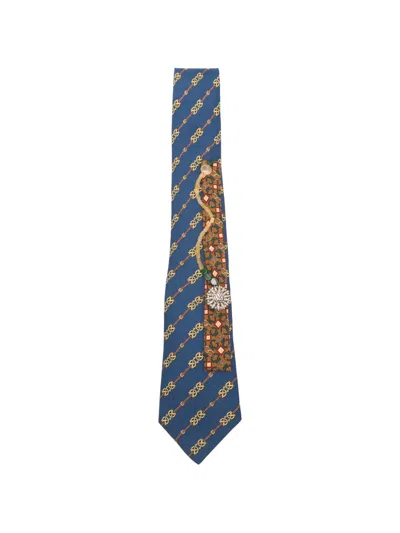 Pre-owned A.n.g.e.l.o. Vintage Upcycling X Stefania Bertoni Customised Hermès Embellished Tie In Blue