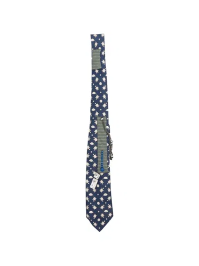 Pre-owned A.n.g.e.l.o. Vintage Upcycling X Stefania Bertoni Customised Hermés Embellished Turtle-print Tie In Blue