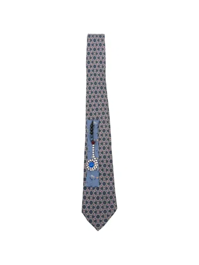 Pre-owned A.n.g.e.l.o. Vintage Upcycling X Stefania Bertoni Customised Hermés Geometric-print Embellished Tie In Blue
