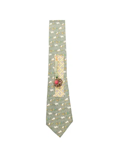 Pre-owned A.n.g.e.l.o. Vintage Upcycling X Stefania Bertoni Customised Hermès Print Silk Tie In Green