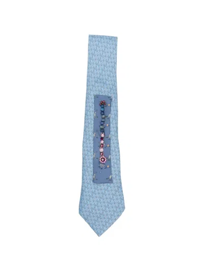 Pre-owned A.n.g.e.l.o. Vintage Upcycling X Stefania Bertoni Customised Hermés Silk Tie In Blue