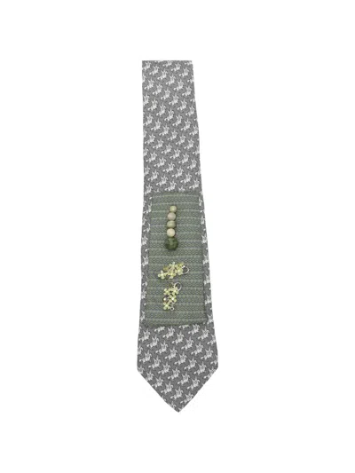 Pre-owned A.n.g.e.l.o. Vintage Upcycling X Stefania Bertoni Customised Hermés Silk Tie In Gray