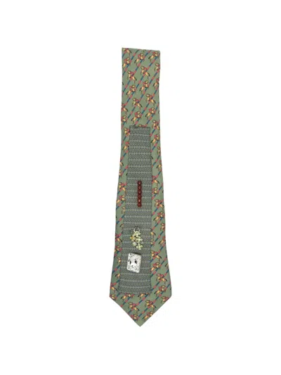 Pre-owned A.n.g.e.l.o. Vintage Upcycling X Stefania Bertoni Customised Hermés Silk Tie In Green
