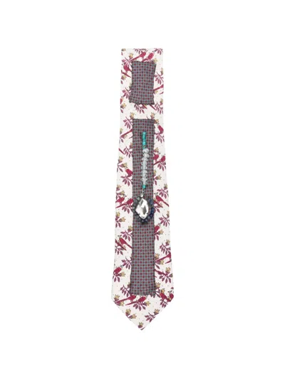 Pre-owned A.n.g.e.l.o. Vintage Upcycling X Stefania Bertoni Customised Hermés Silk Tie In White