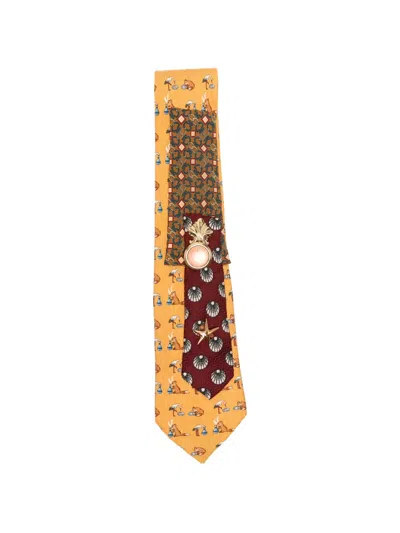 Pre-owned A.n.g.e.l.o. Vintage Upcycling X Stefania Bertoni Customised Hermés Silk Tie In Yellow