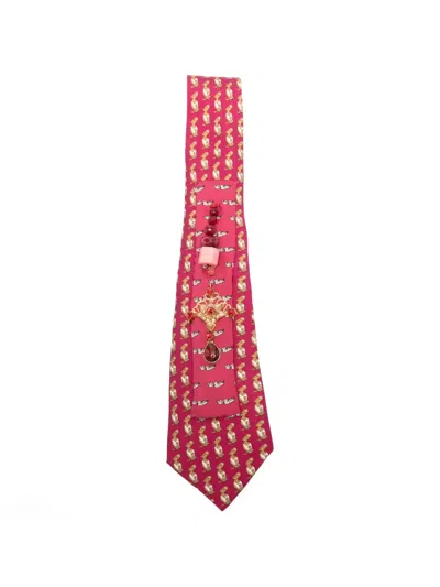 Pre-owned A.n.g.e.l.o. Vintage Upcycling X Stephania Bertoni Beaded Silk Tie In Pink