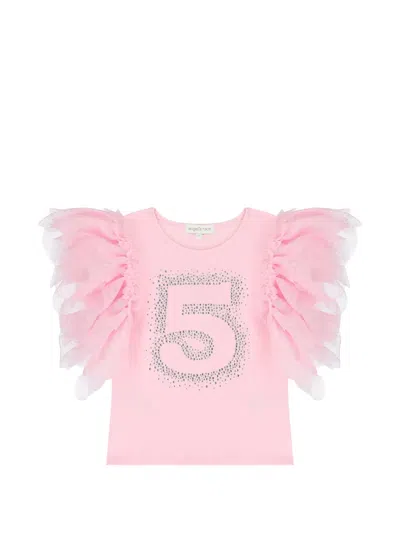 Angel's Face Kids' 5th Birthday Ruffled Embellished Cotton T-shirt In Pink