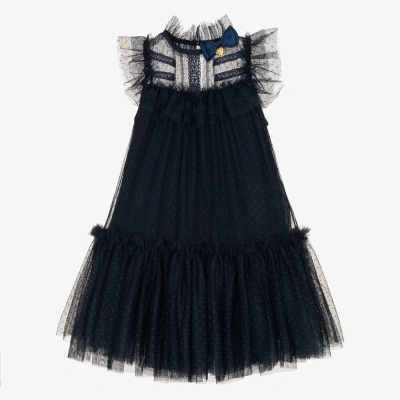 Angel's Face Kids' Girls Navy Blue Spotted Tulle Dress