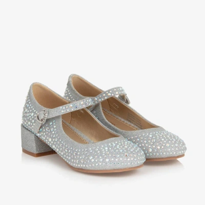 Angel's Face Kids' Girls Silver Glitter & Diamanté Heeled Bar Shoes