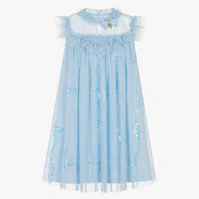 Angel's Face Teen Girls Blue Tulle Sequin Butterfly Dress