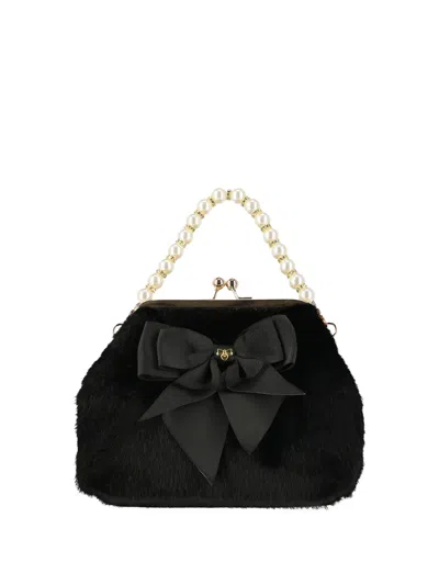 Angel's Face Bow-embellished Pearl-handle Tote Bag In Black