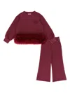 Angel's Face Bow-embellished Ruffled Tracksuit In Burgundy