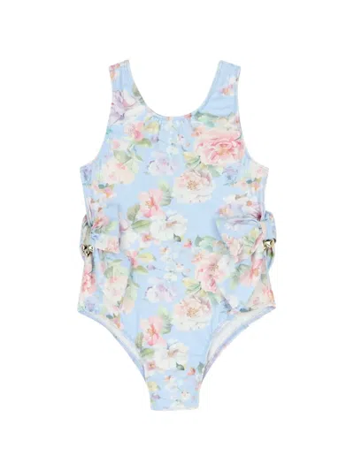 Angel's Face Kids' Bow Floral Print Swimsuit In Blue