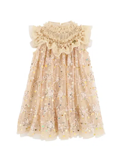 Angel's Face Kids' Dominique Sequin Ruffled Dress In Neutral