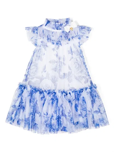 Angel's Face Kids' Floral-print Tulle Dress In Blue