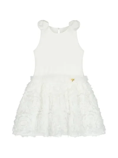 Angel's Face Kids' Flower-appliqué Dress In White