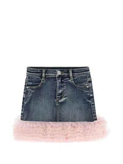 Angel's Face Kids' Gigi-tulle Trim Denim Skirt In Blue