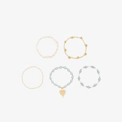 Angel's Face Kids' Girls Blue Pearl Bracelets (5 Pack) In Gold