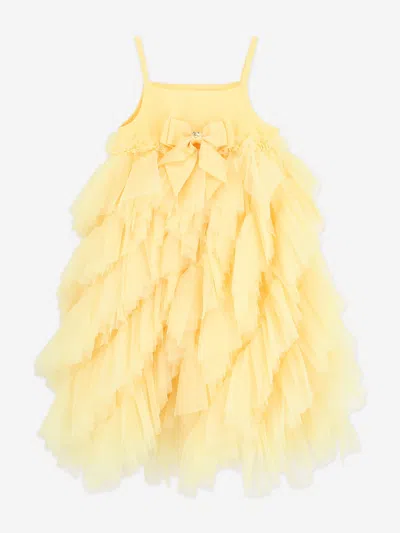 Angel's Face Babies' Angels Face Girls Cascade Waterfall Tulle Strappy Dress In Yellow