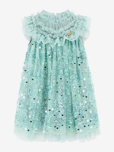 Angel's Face Babies' Girls Dominique Flower Sequin Dress In Blue