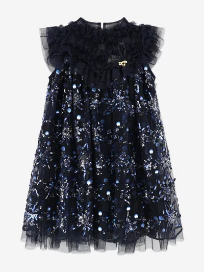 Angel's Face Babies' Girls Dominique Flower Sequin Dress In Blue