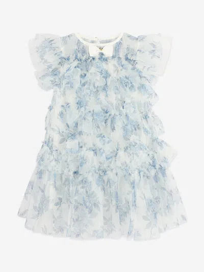 Angel's Face Babies' Angels Face Girls Etta Printed Tiered Tulle Dress In Blue